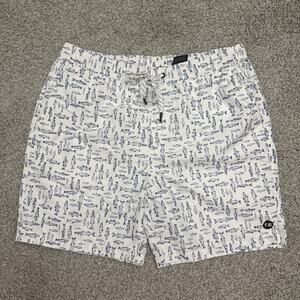 Eddie Bauer Men’s Fish Print Swim‎ Trunks White Blue Size M Mesh Lined Shorts